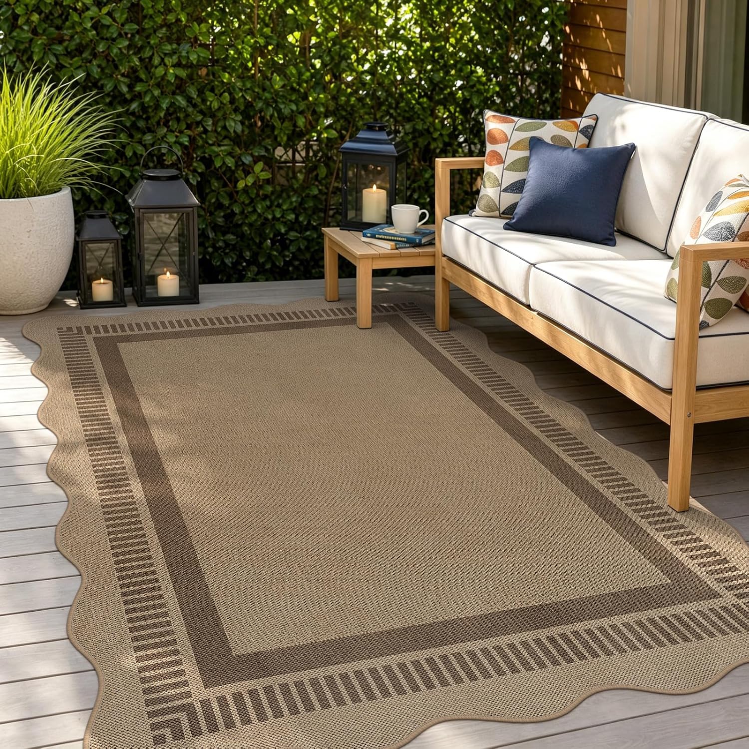 Detalle de Dadasgk LDYUS-A022-Tan-4x6 Scalloped 4' x 6' Indoor Outdoor Rug