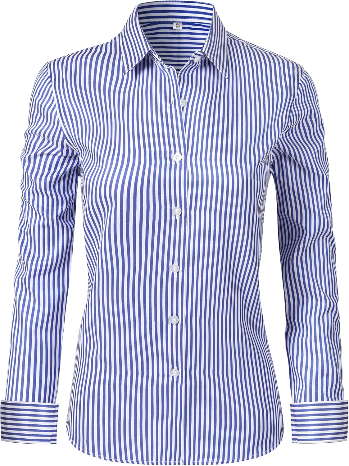 Detalle de Ruisin Women's Wrinkle-Free Button-Down Shirt, Long-Sleeve Solid or Stripe