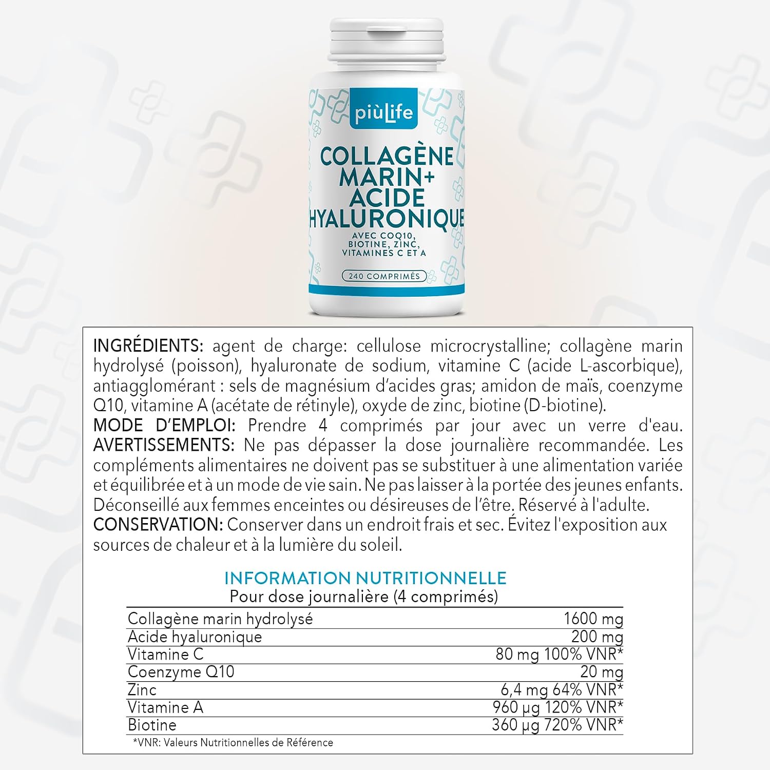 Thumbnail 6 de Collagène Marin + Acide Hyaluronique PiùLife (2000 mg) – gélules pour peau, cheveux et articulations