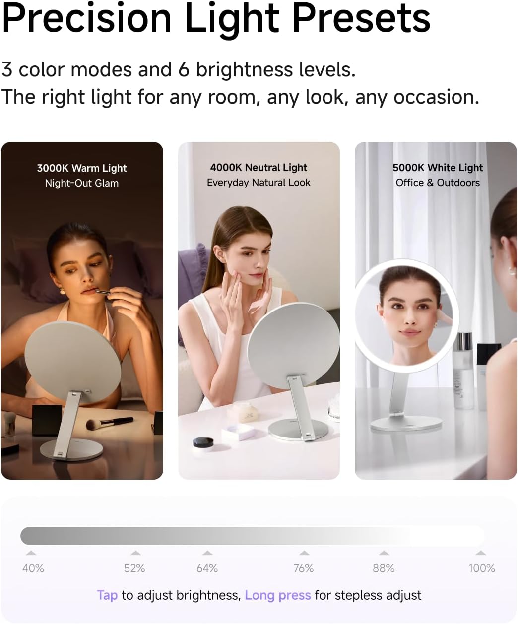 Detalle de Laifen Pearl White Lighted Makeup Mirror with Adjustable Lighting and Aluminium Frame