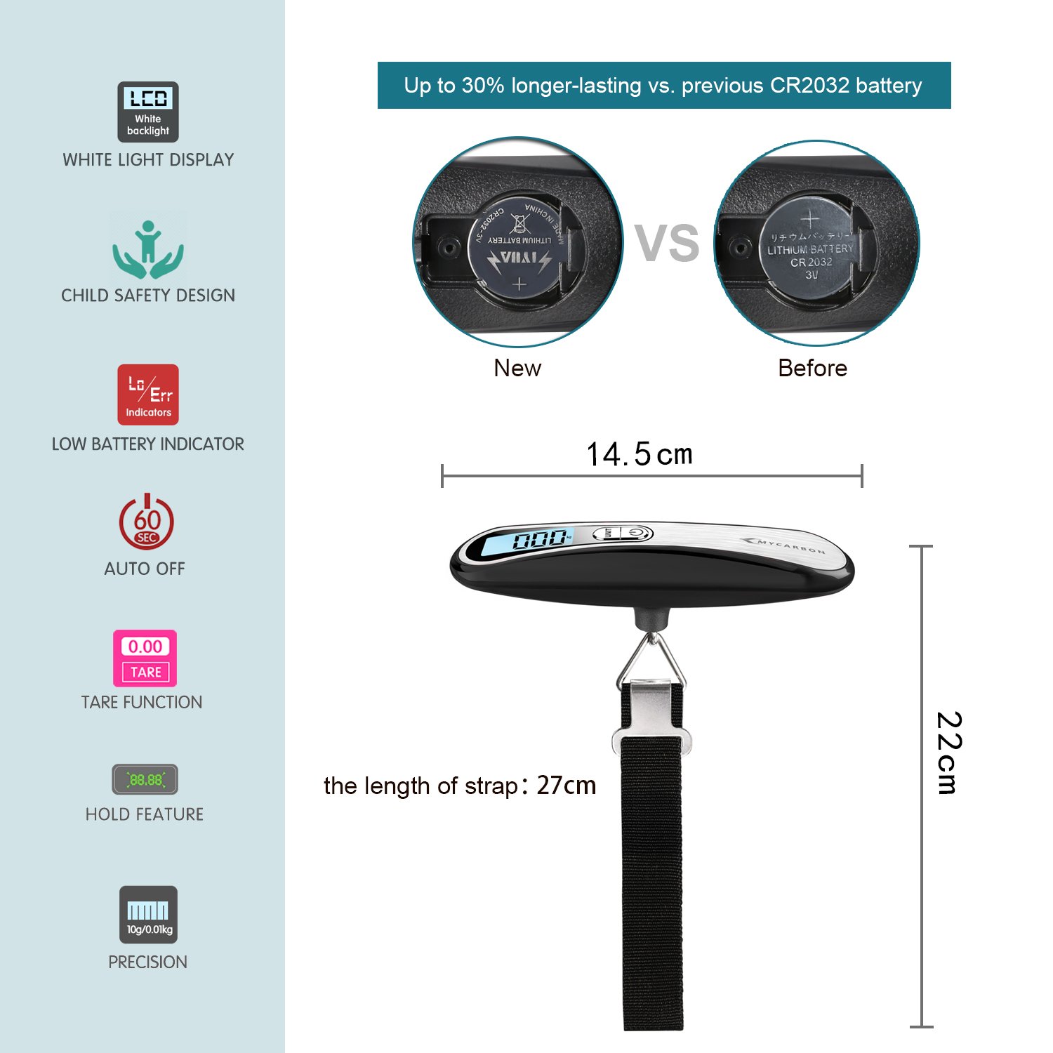 Detalle 2 de MYCARBON 50KG bilancia per valigie con display LCD