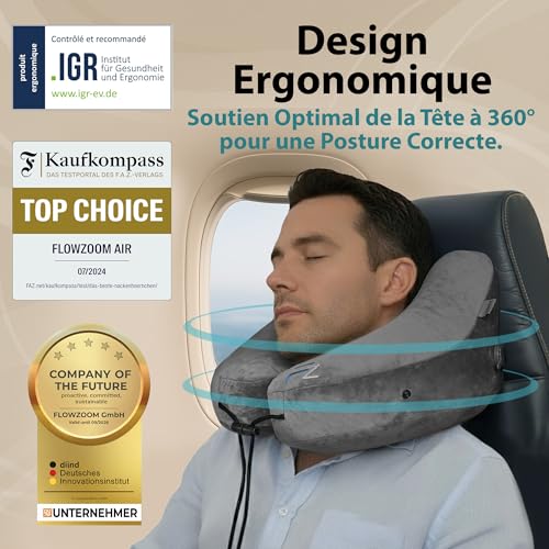 Detalle 2 de FLOWZOOM AIR coussin de voyage gonflable à capuche, taille L, forme en H