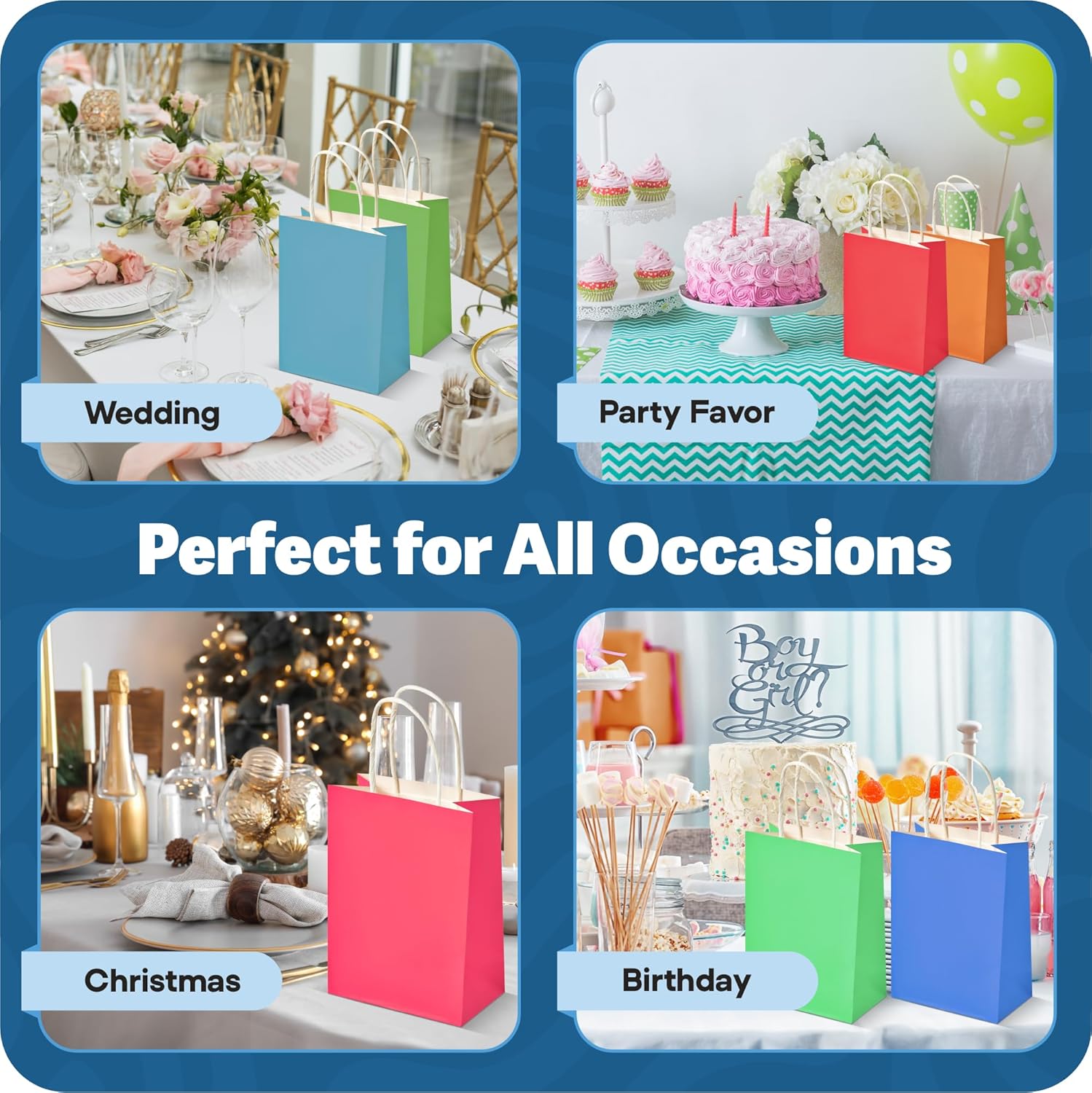 Thumbnail 6 de HURUC 30 PCS Colourful Paper Party Bags with Handles 120 GSM – Rainbow Kraft Bags (15×8×21 cm)