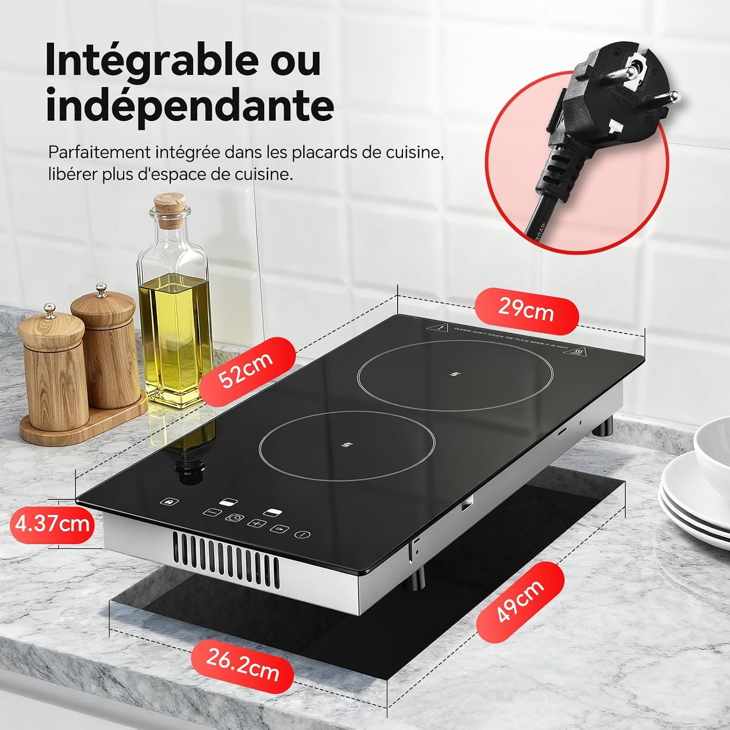 Thumbnail 1 de SNDOAS Plaque Vitrocéramique 2 Feux – Plaque de Cuisson Électrique 3000W