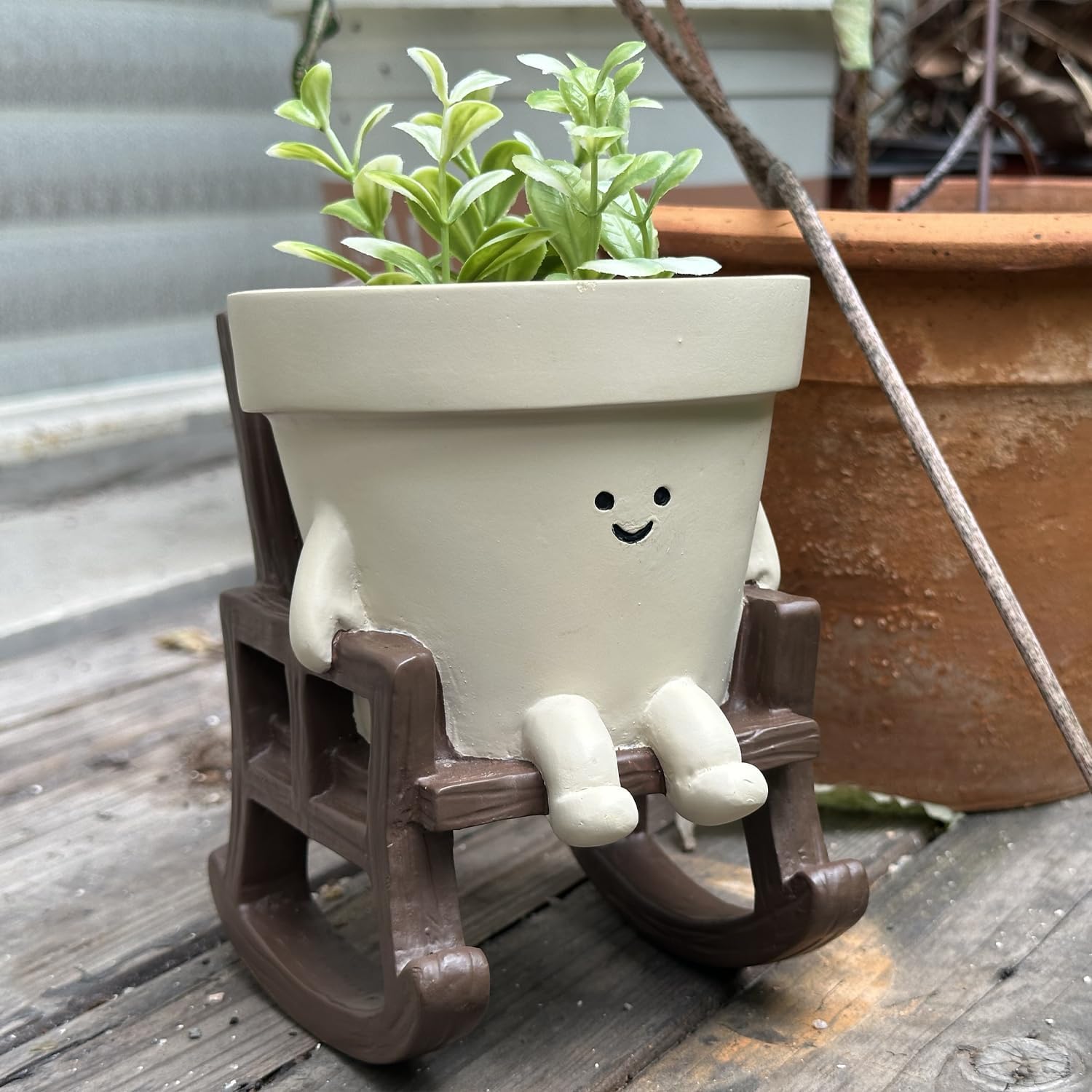 Thumbnail 4 de Cute Rocking Chair Plant Pots Large Smily Face Planter Pot – Resin Indoor/Outdoor Planter with Drainage
