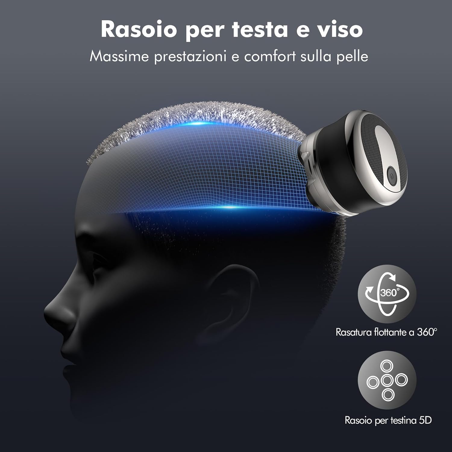 Thumbnail 3 de ETROBOT Rasoio Testa Calva 5D USB Wet & Dry