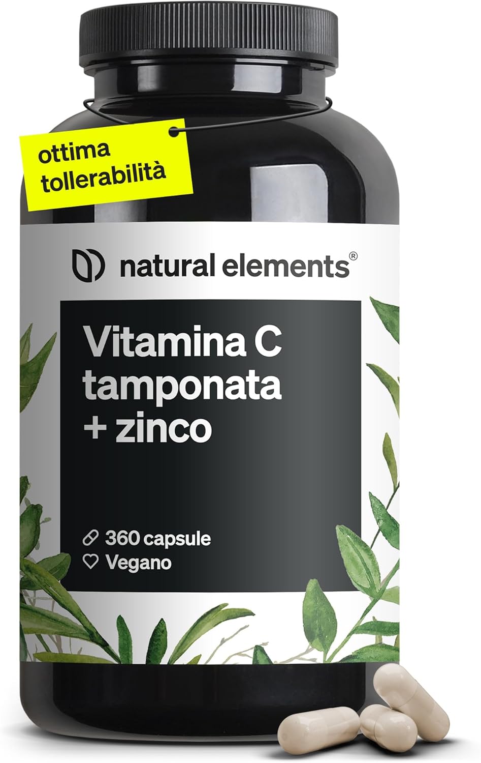 Detalle de Natural Elements Vitamina C 360 capsule (1000 mg + 15 mg zinco) fermentata e tamponata a base vegetale