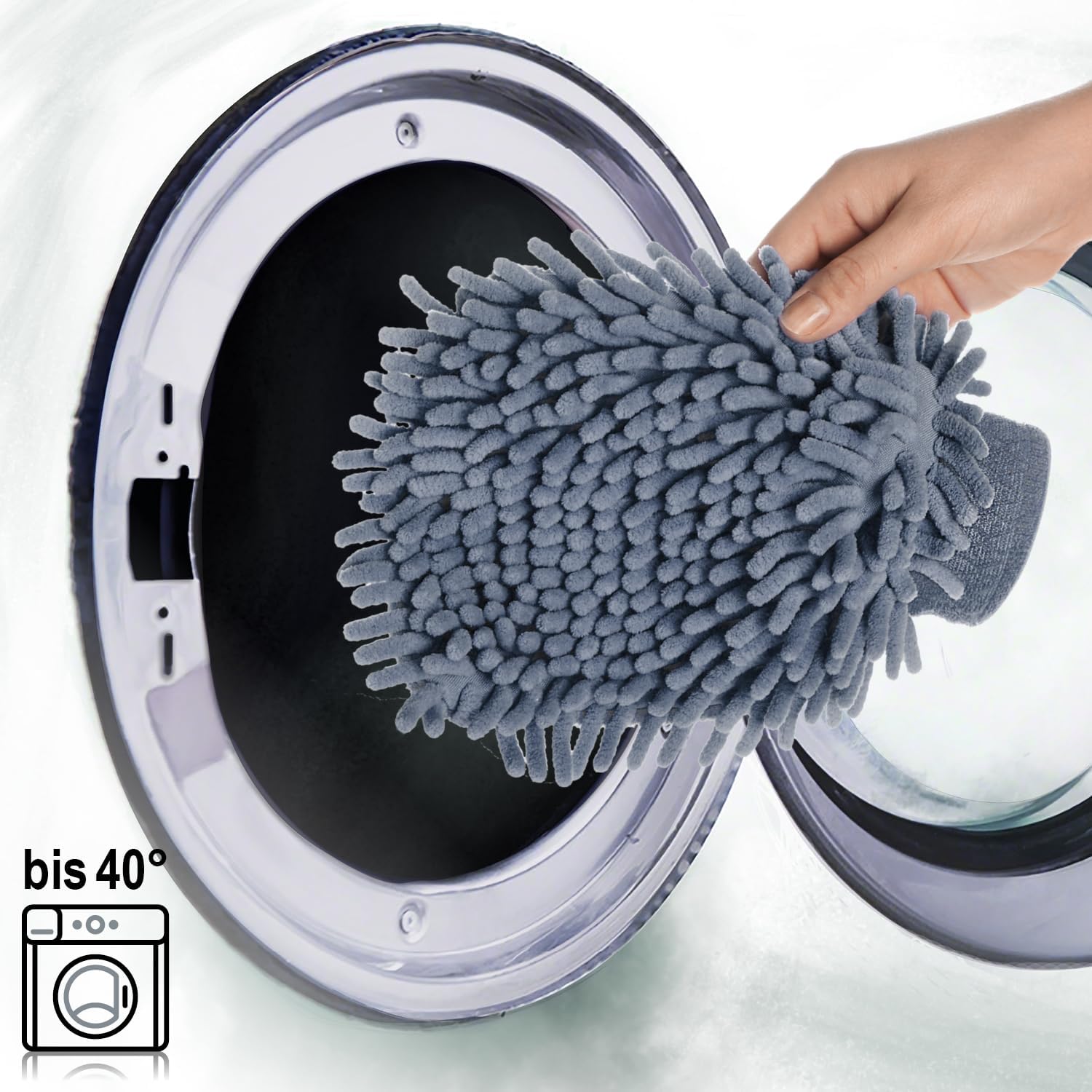 Thumbnail 6 de com-four® 3x Waschhandschuh aus Chenille & Microfaser (grau) – für Auto, Haushalt und Fensterreinigung