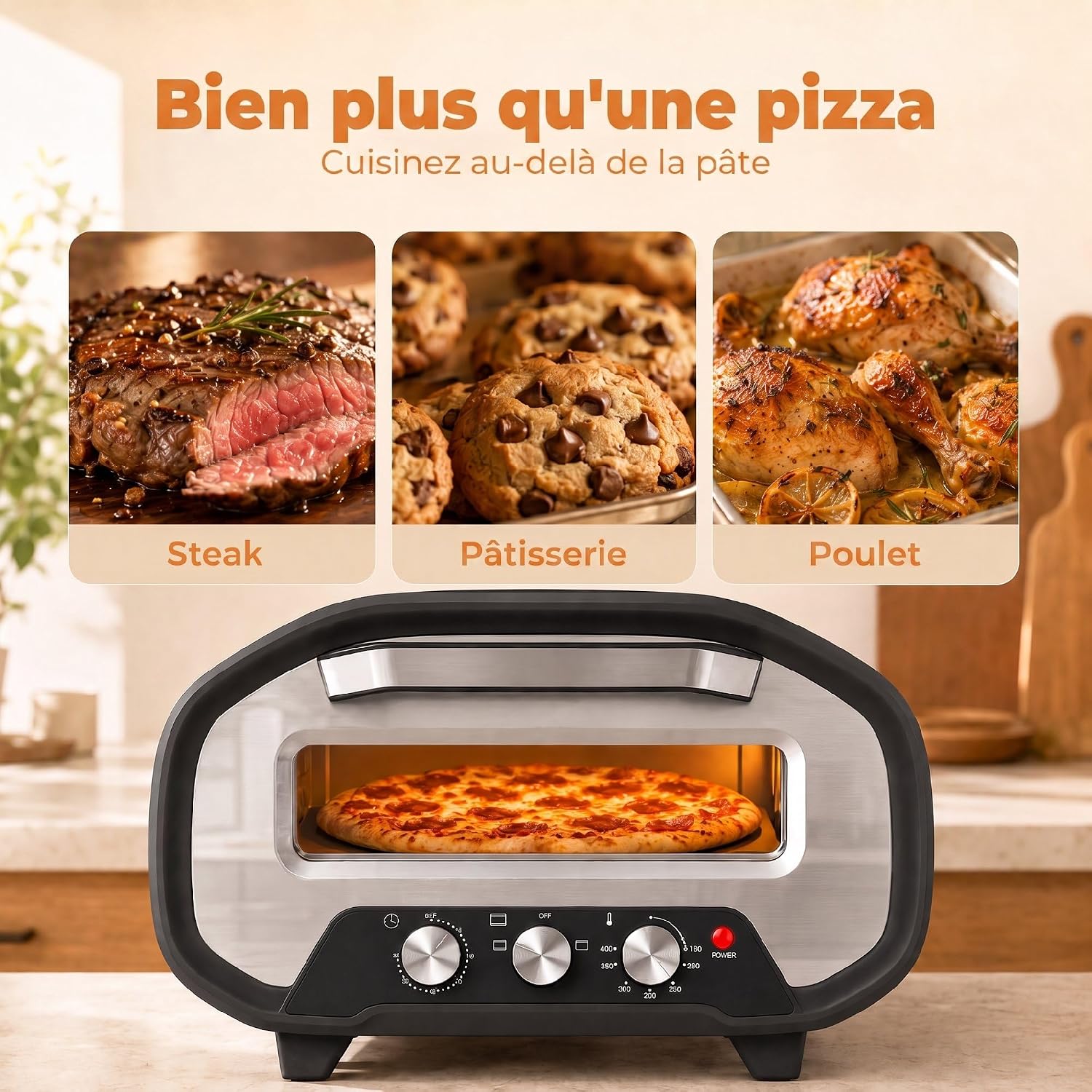 Thumbnail 6 de HOMCOM 800-350V90GY elektrische pizzaoven, 2200 W, tot 430 °C