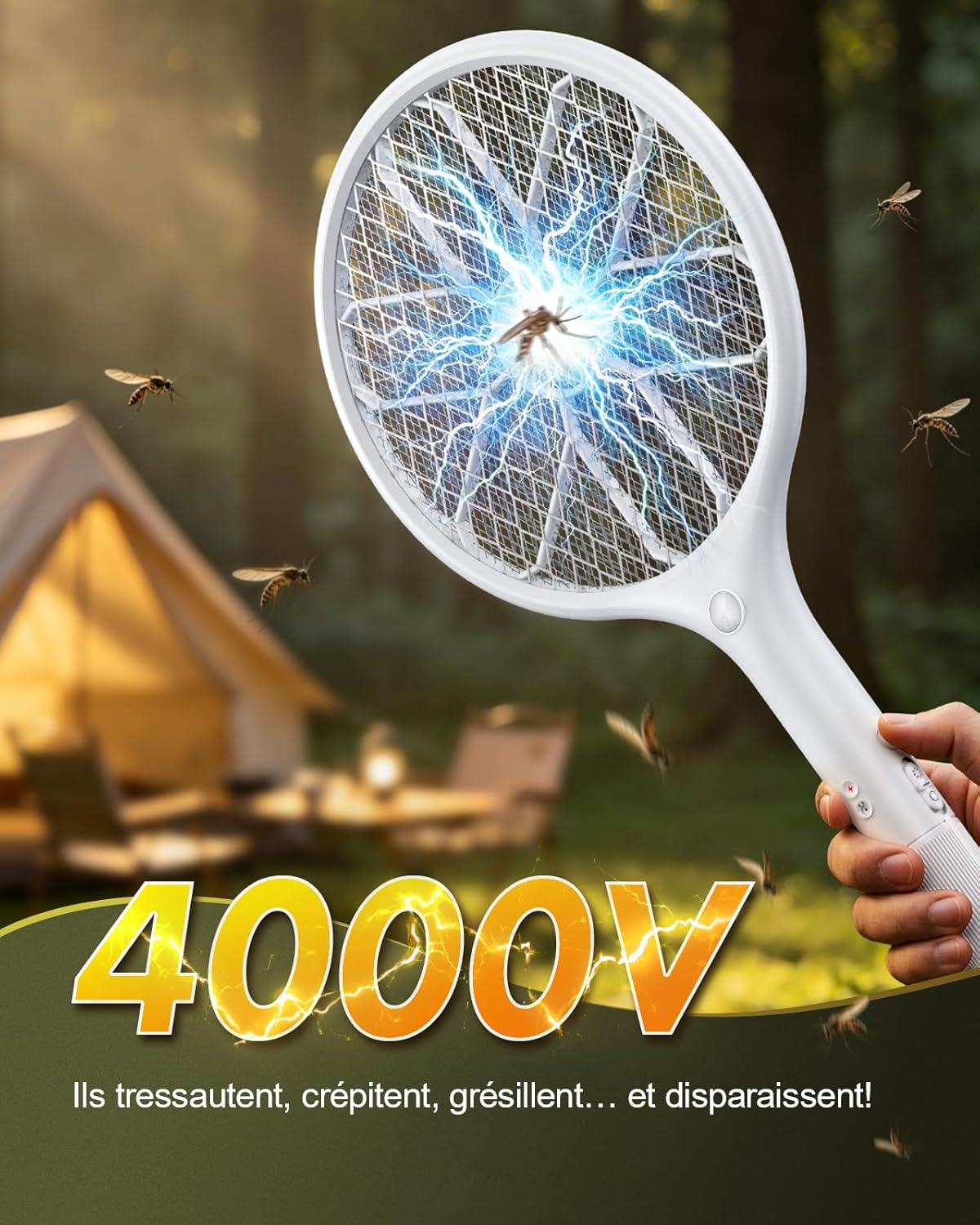 Detalle de Mohard Raquette Électrique Insectes – Tapette à Mouche 4000V Rechargeable USB-C