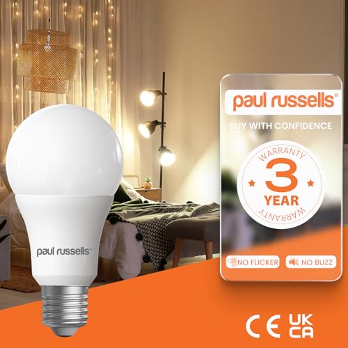 Detalle de paul russells E27 LED Light 13W (100W Equivalent) 3-Pack, 2700K – Non-Dimmable, 1521 lm, Frosted A60 GLS