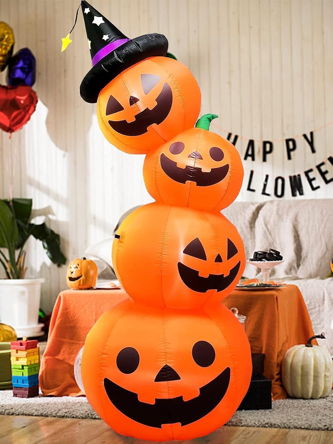 Thumbnail 4 de Kalolary B09J25F4JL 8-Foot Inflatable Stacked Pumpkins with White LEDs