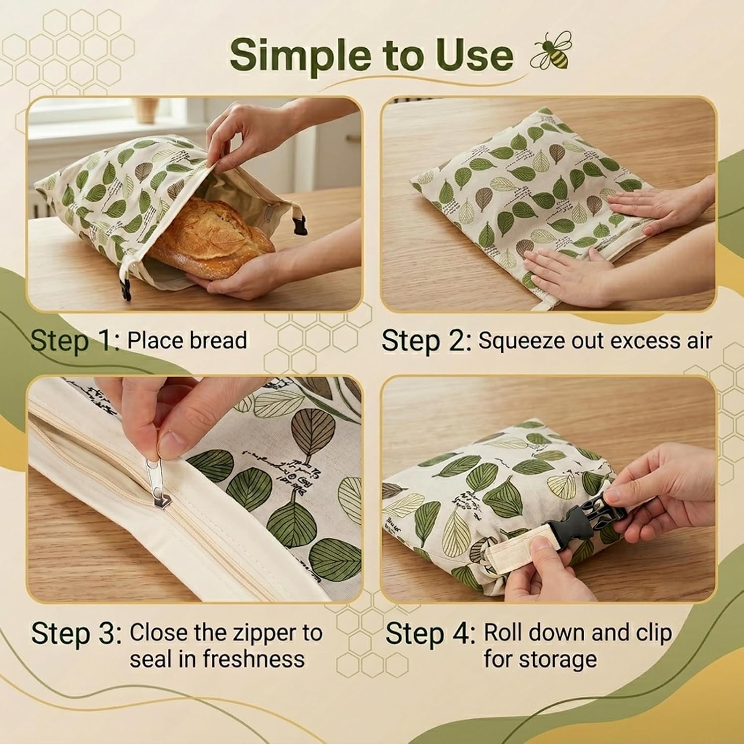Thumbnail 4 de Fruzmzk Beeswax Bread Bag for Home Bakers (2 Pack) 17"×13" with Natural Beeswax Lining