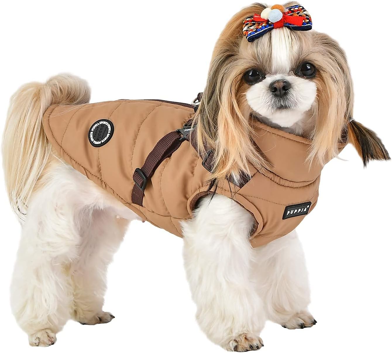 Detalle de Puppia Mountaineer II – beżowa kamizelka zimowa dla psa z uprzężą, M