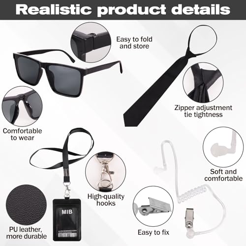 Detalle de Zidoley Agent Costume Accessories 6-Piece Spy Set with Tie and Inflatable Alien