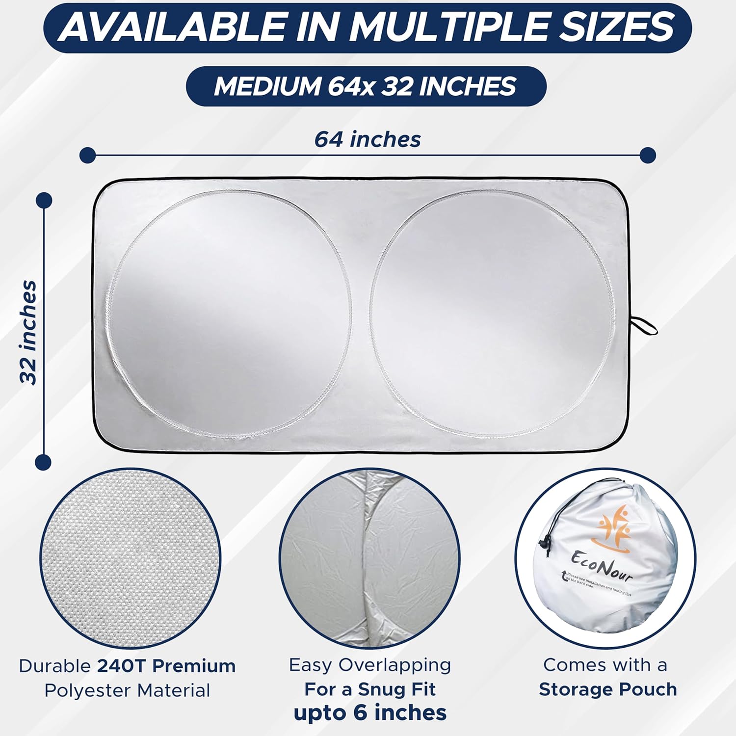 Thumbnail 5 de EcoNour Car Windshield Sunshade 64x32 Inches