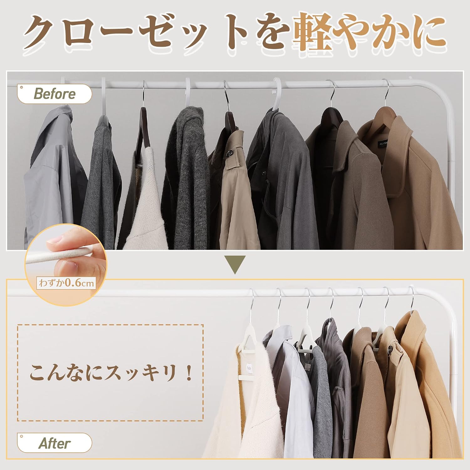 Detalle de チチロバ(Titiroba) 滑りにくいスリムハンガー 30本組 回転フック・アイボリー
