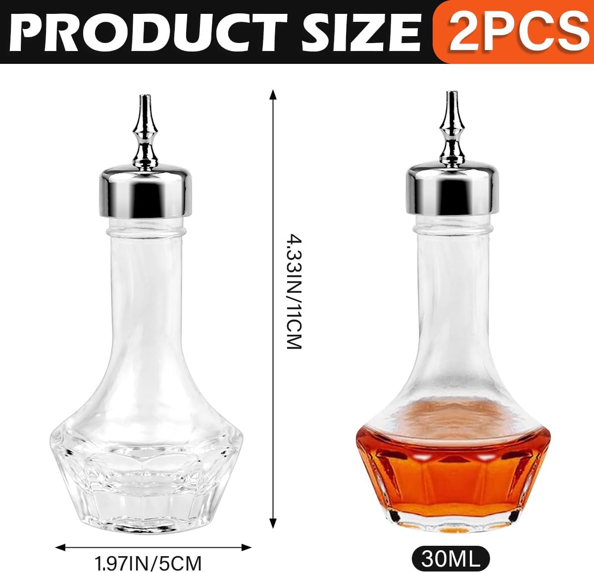 Detalle de DOERDO DD Glass Bitters Bottle Set, 30 ml Glass Dasher Bottles with Steel Tips