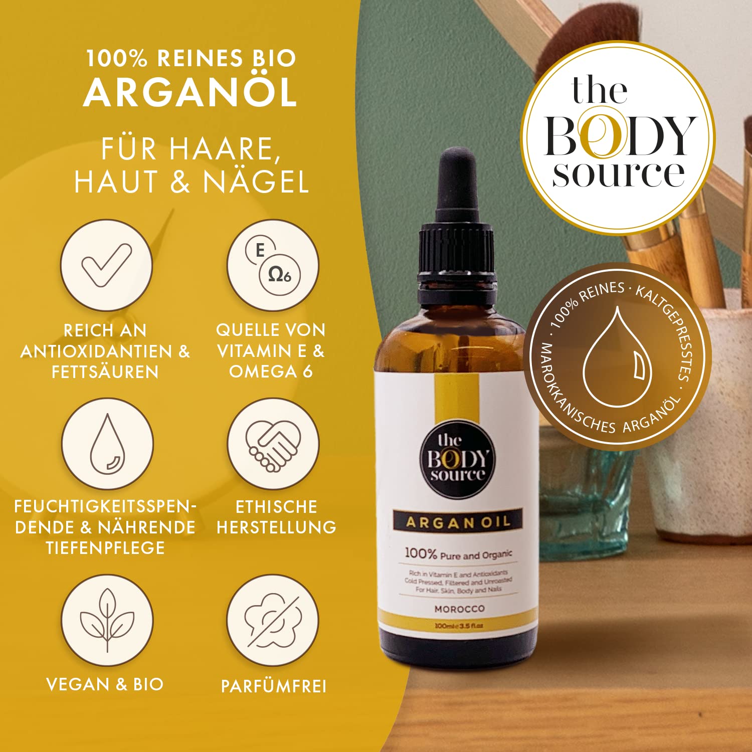 Detalle 2 de The Body Source Arganöl 100 ml Öl für Haut und Haare