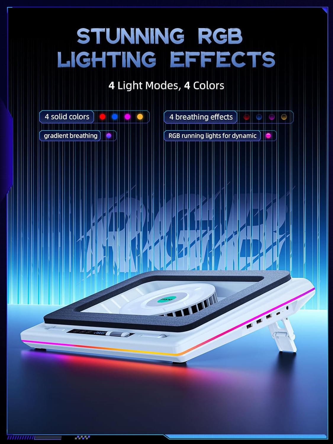Thumbnail 4 de llano RGB Laptop Cooling Pad (White) with 14cm Turbofan, Quiet Cooling & Touch Controls, 15-19in Laptops