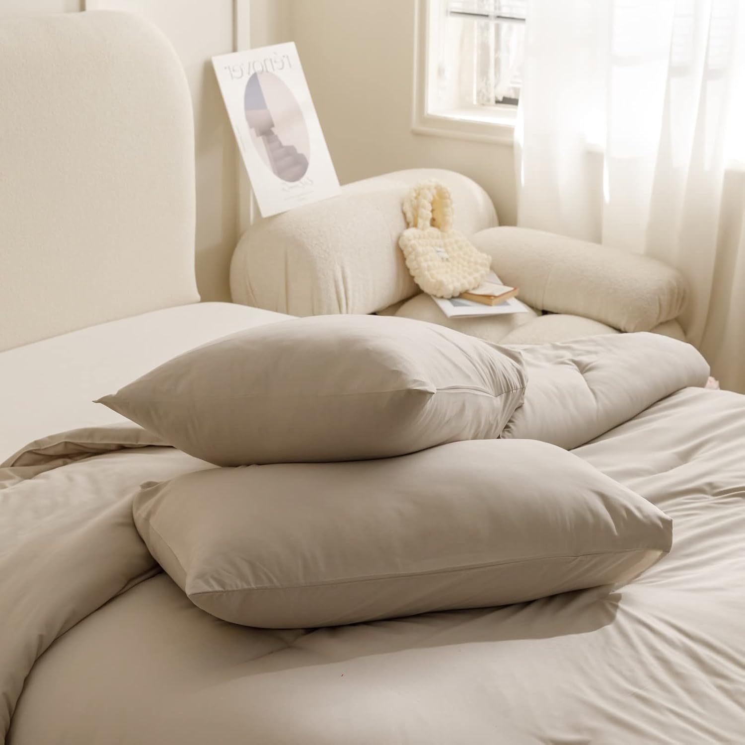 Thumbnail 5 de ROSGONIA Oatmeal-Q Queen Comforter Set, 3-Piece Polyester Boho Bedding
