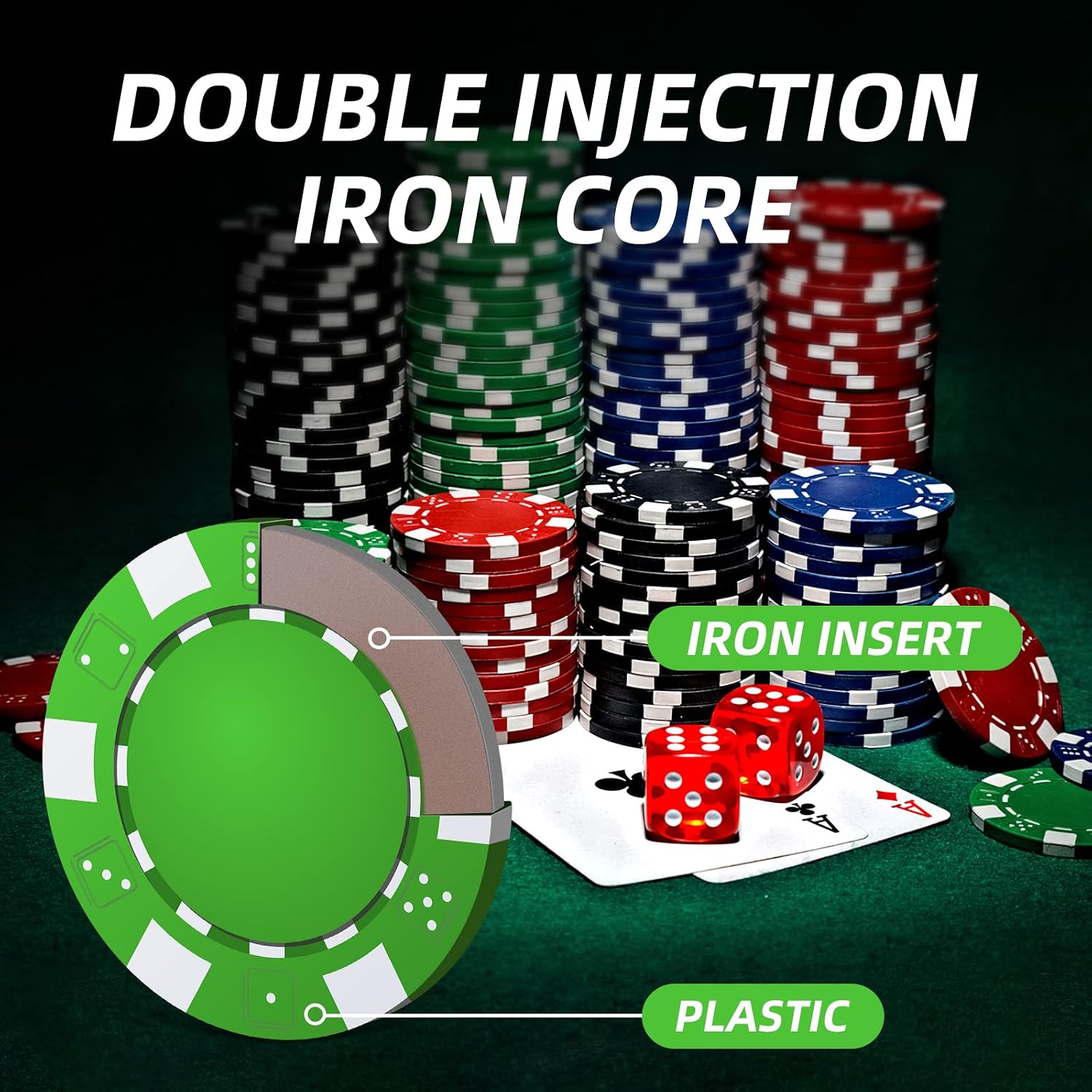 Detalle 2 de Homwom 500-Piece Poker Chip Set with Aluminum Case (Texas Holdem & Blackjack)