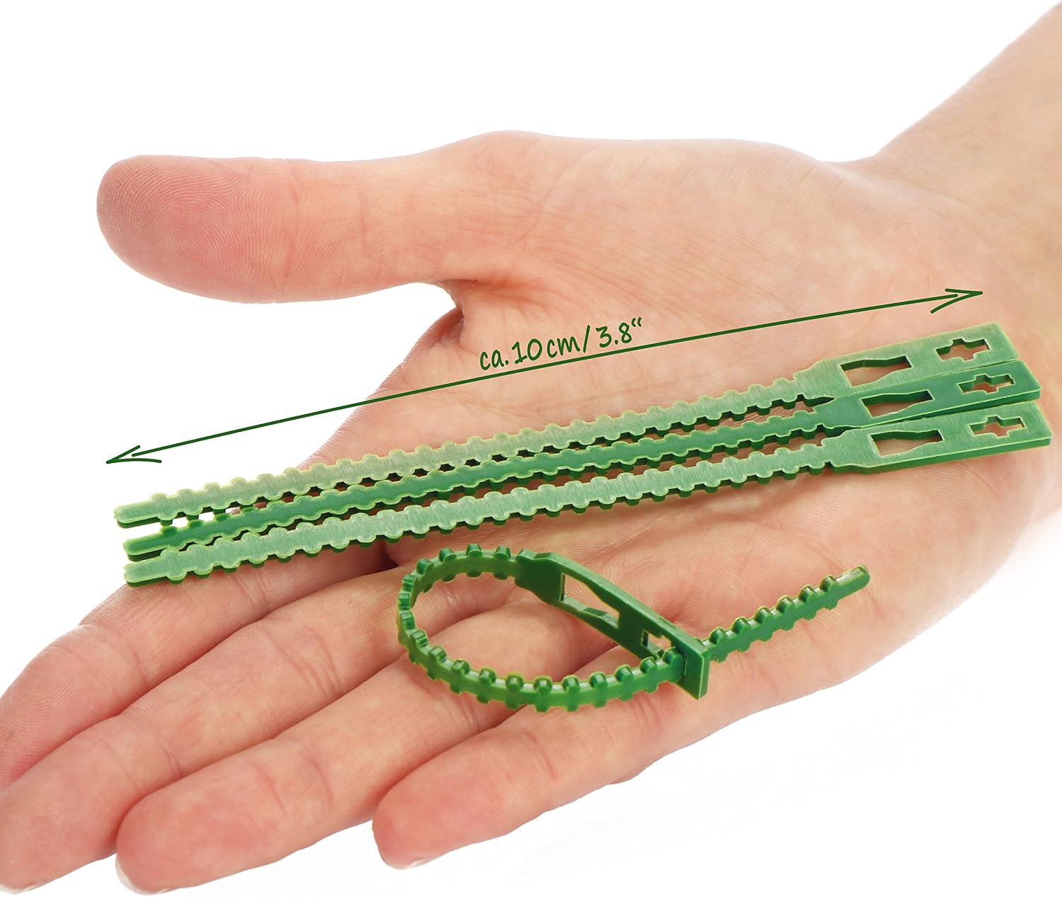 Detalle de COM-FOUR® 200x Lega piante in plastica verde - clip regolabili da 14 cm, legatura versatile e riutilizzabile