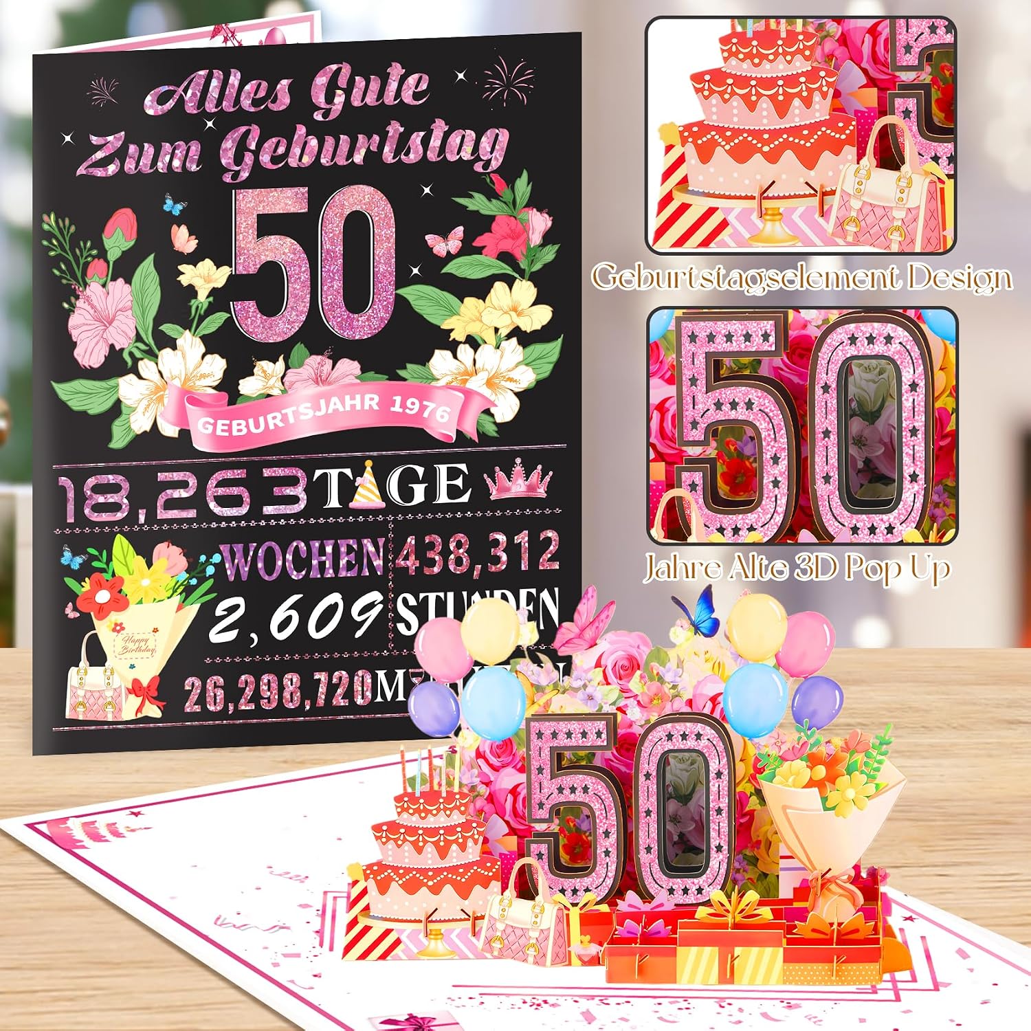 Detalle 2 de OLOSONG Geburtstagskarte 50 – 3D Pop-up Karte mit Umschlag (Back in 1976)