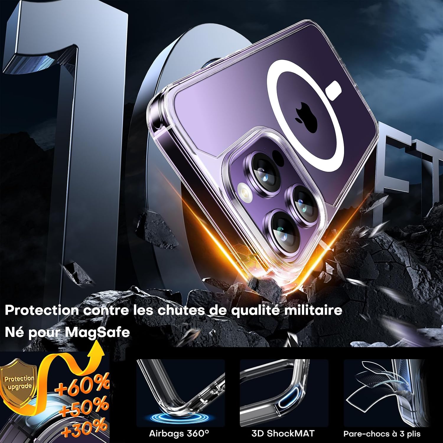 Detalle 2 de TAURI Cover iPhone 14 Pro trasparente con MagSafe e pellicola