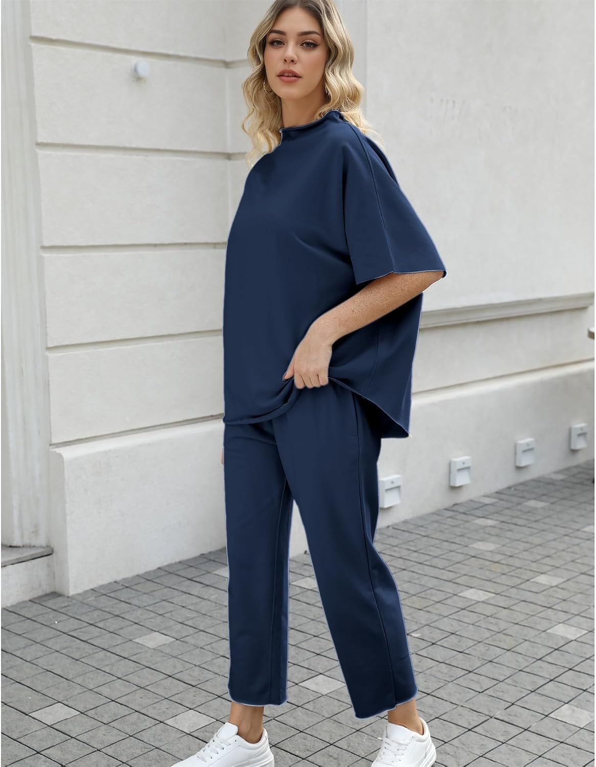 Thumbnail 3 de SeeLuNa Women's Two Piece Outfits: 3/4 Batwing Sleeve Capelet Top & Wide-Leg Pants Lounge Set