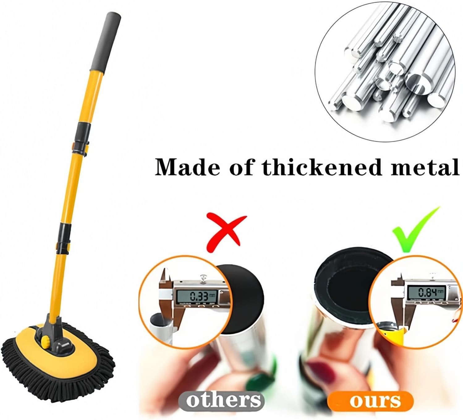 Detalle de BMLEI Car Wash Brush Kit with Long Handle, Curved Extension Pole, Microfiber Mop Mitt & 2 Replacement Heads