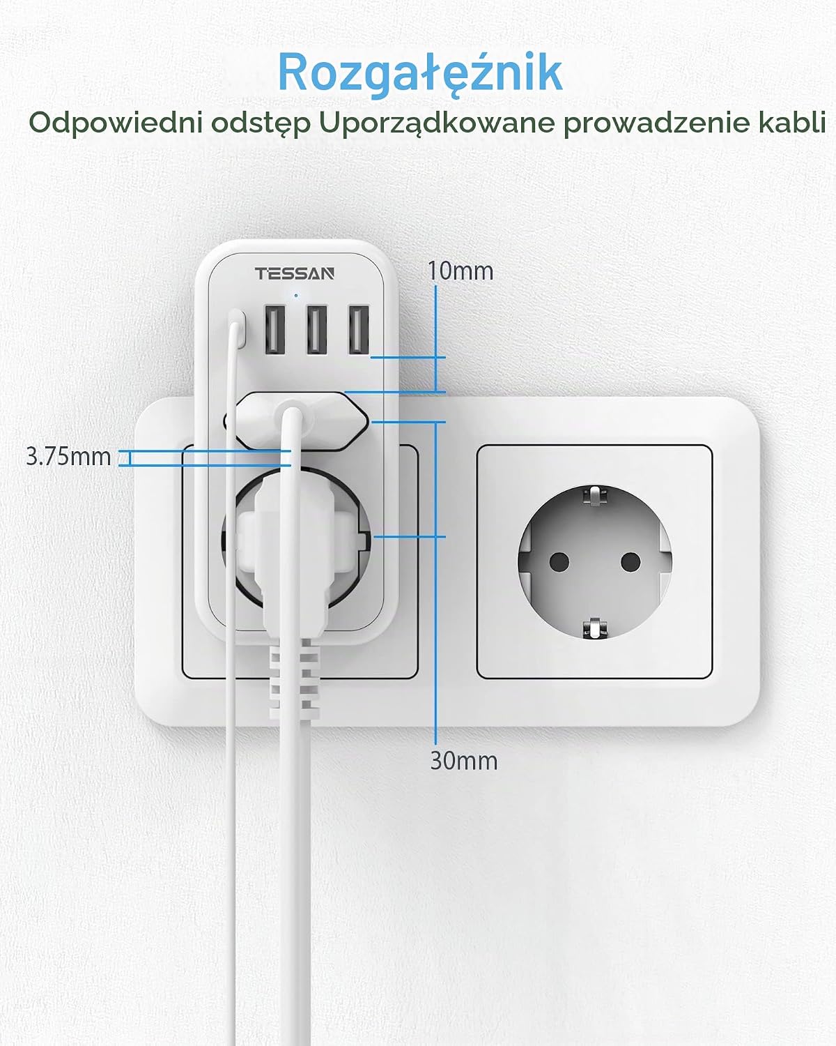 Detalle 2 de TESSAN gniazdko 6 w 1: 2 gniazda, 4 porty USB, w tym USB-C