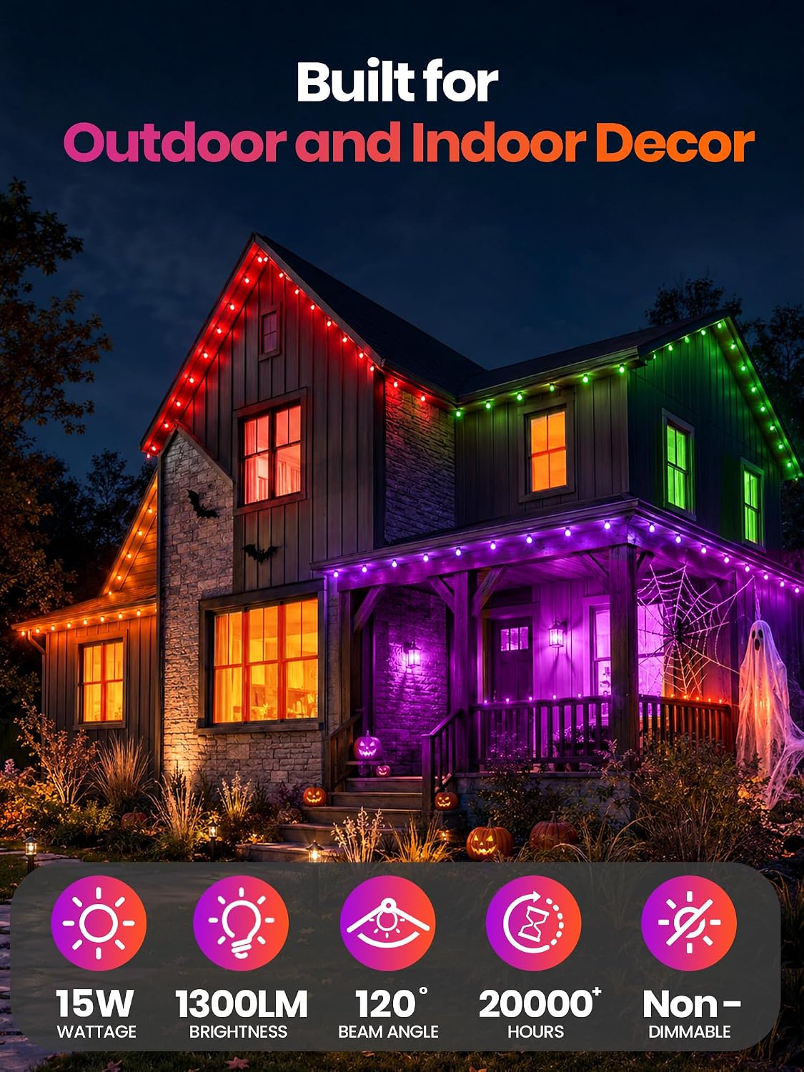 Detalle 2 de Nouscan 120VPAR38OO#VVW15E26 PAR38 LED Flood Bulbs, Orange and Purple, 2-Pack