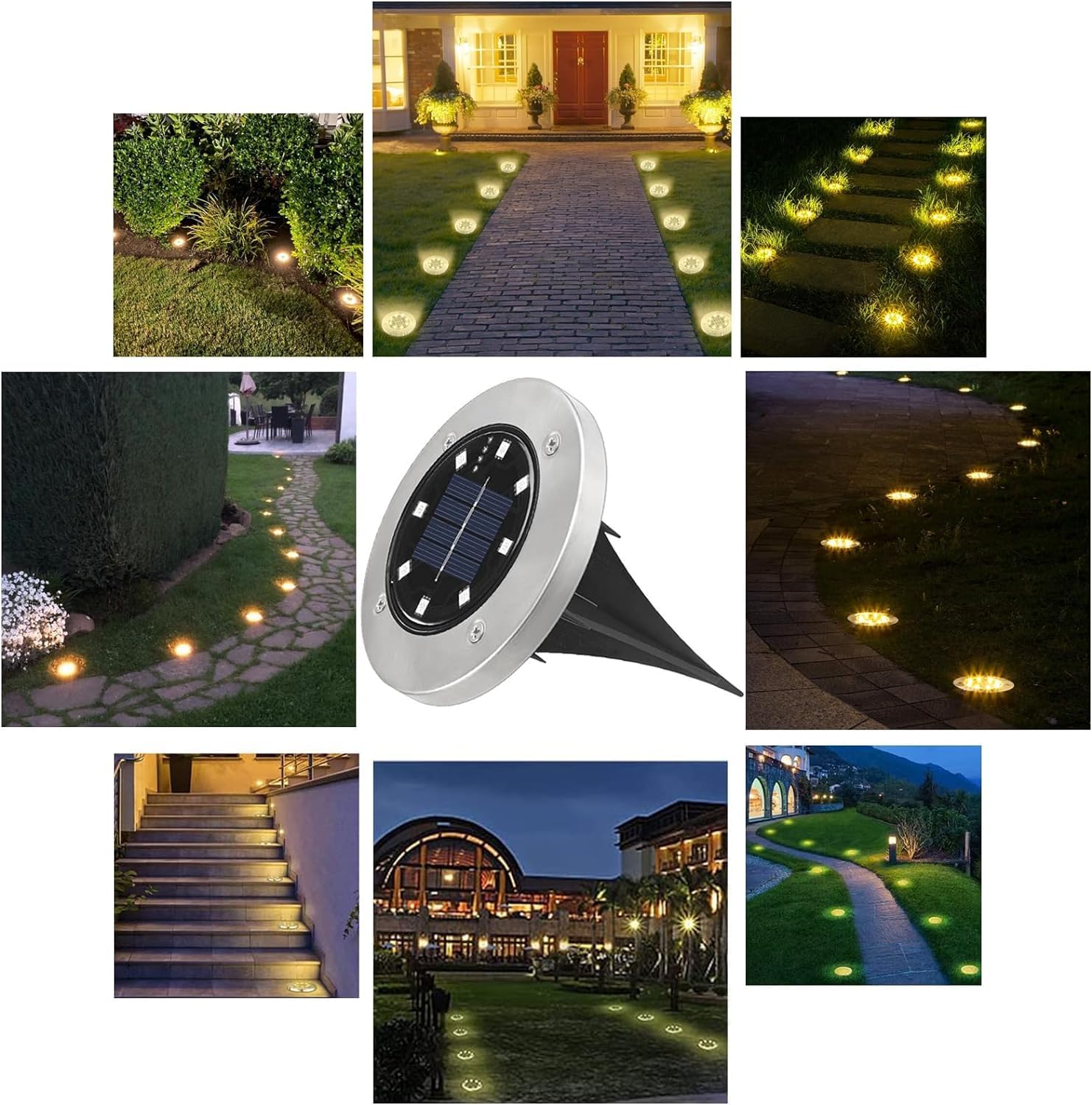 Detalle 2 de Joomer 12er Solar-Bodenleuchten für außen (8 LEDs, 3000K Warmweiß, IP65)