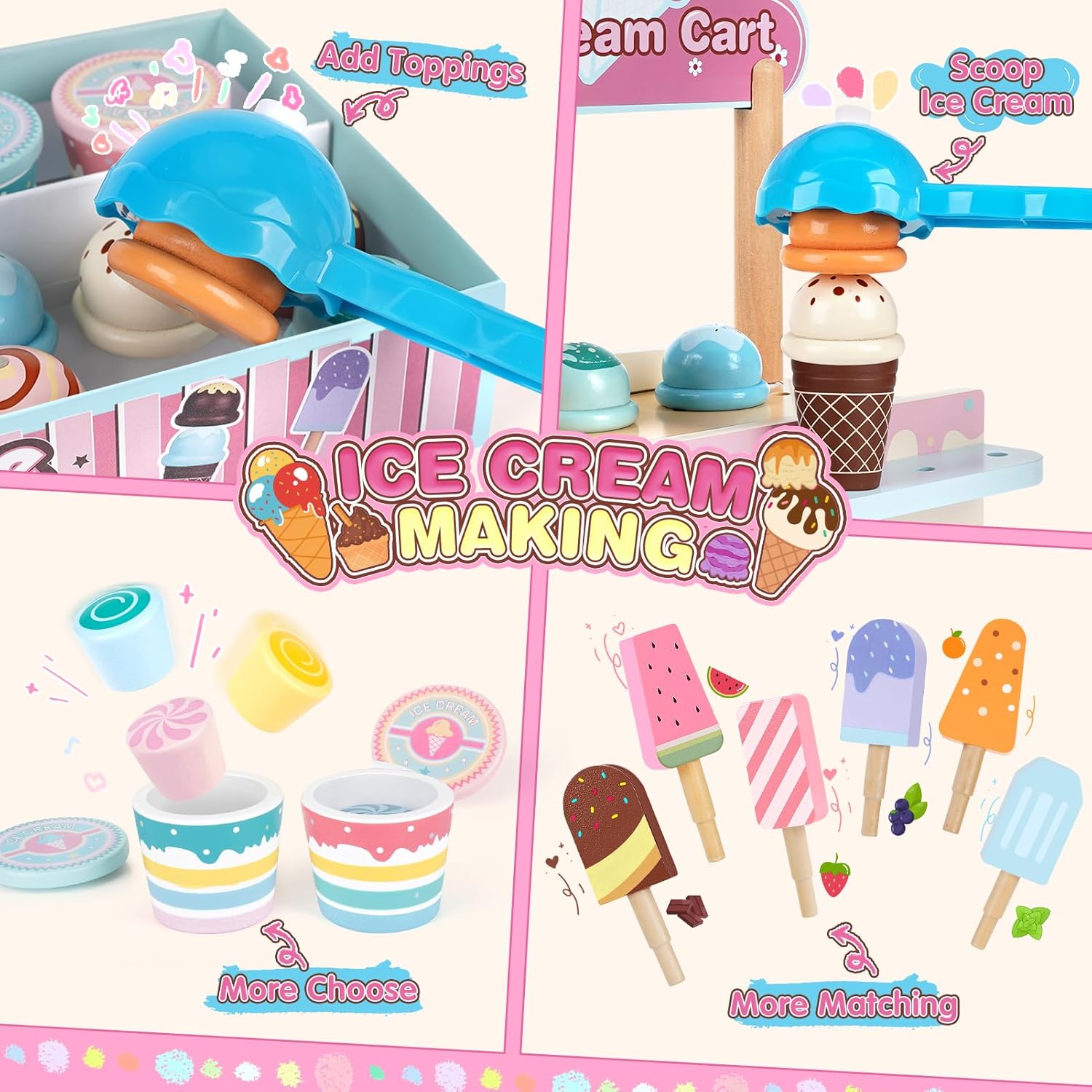 Detalle de Dreamon Wooden Ice Cream Set 48 pcs 🍨