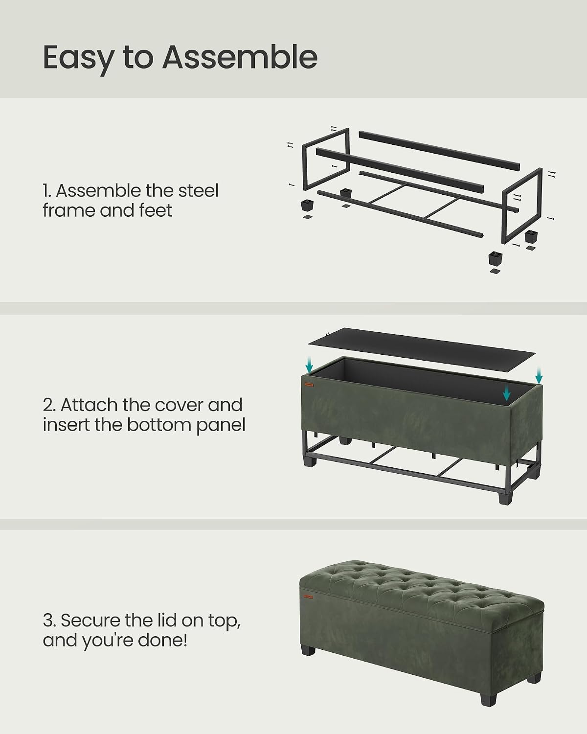 Detalle 2 de SONGMICS Storage Ottoman Bench 43.3 x 15.7 x 15.7 Inches