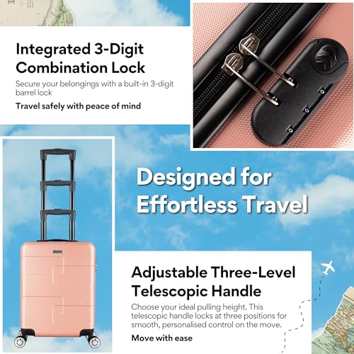Thumbnail 2 de WORLD EXPLORER Rose Gold Cabin Suitcase 55x40x20cm (34L) with ABS Shell and 4 Smooth Wheels