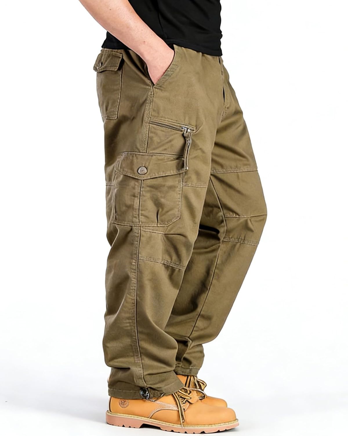 Detalle 2 de YAOBAOLE Pantalons cargo homme à taille élastique, multi-poches pour le travail et les sorties