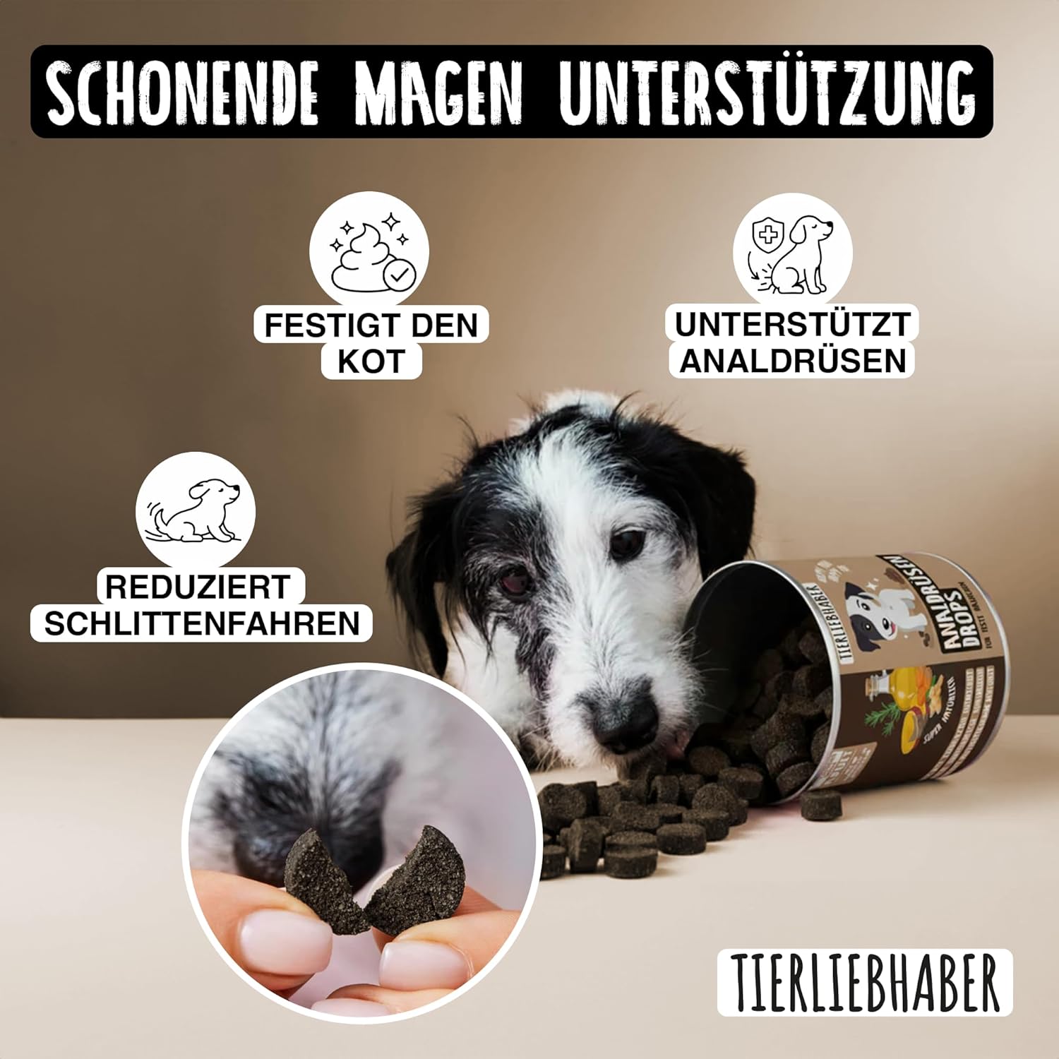 Detalle 2 de TIERLIEBHABER Analdrüsen Hund Drops – Tierärztlich entwickelte Drops zur Kotkonsistenz, Bentonit & Flohsamenschalen, 350 g
