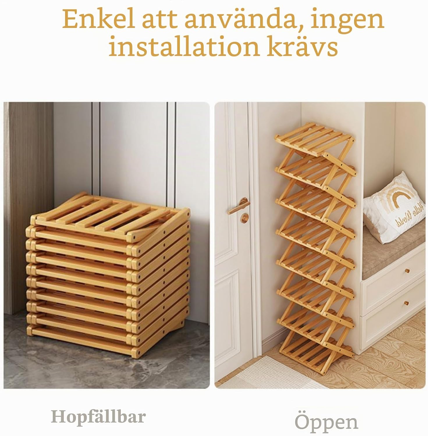 Detalle 2 de XZXWZX HS001-4 floor hopfällbart skoställ i bambu med fyra hyllplan