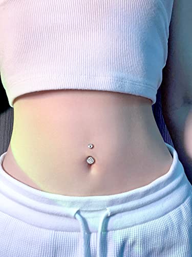Detalle de Rajnard Bauchnabelpiercing 14G 12mm – 4er Set aus Chirurgenstahl mit CZ-Perle und Kristallkugel
