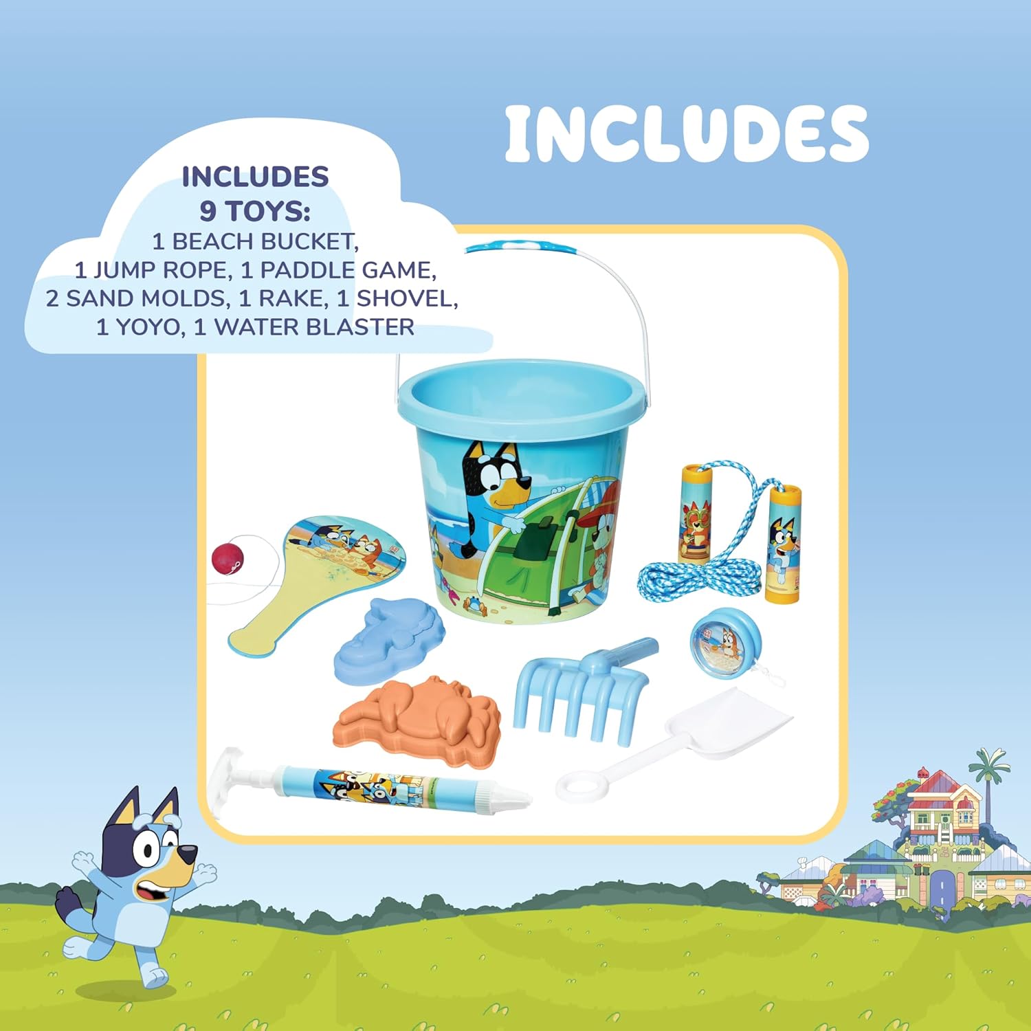Thumbnail 1 de Little Kids Bluey Beach Toys Set — 9pc Sand Toys & Beach Bucket (Ages 3–10)