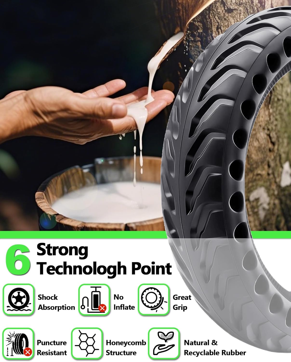 Detalle de Monuary 1-Pack 50/75-6.1 Tyre for Electric Scooter – Tubeless, Puncture-Resistant, Maintenance-Free