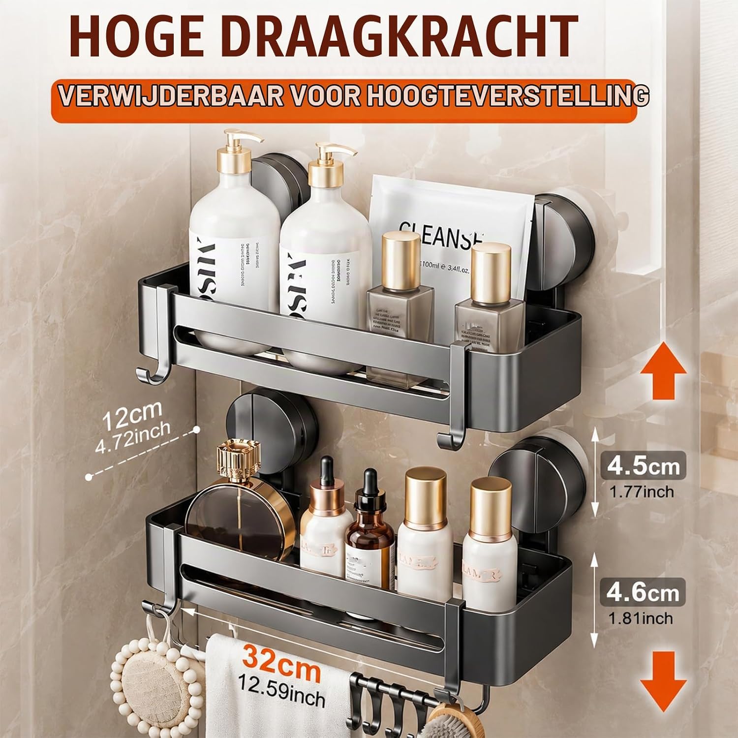 Detalle 2 de Weabisoo shounajia doucheplank met zuignappen, handdoekstang en 4 haken