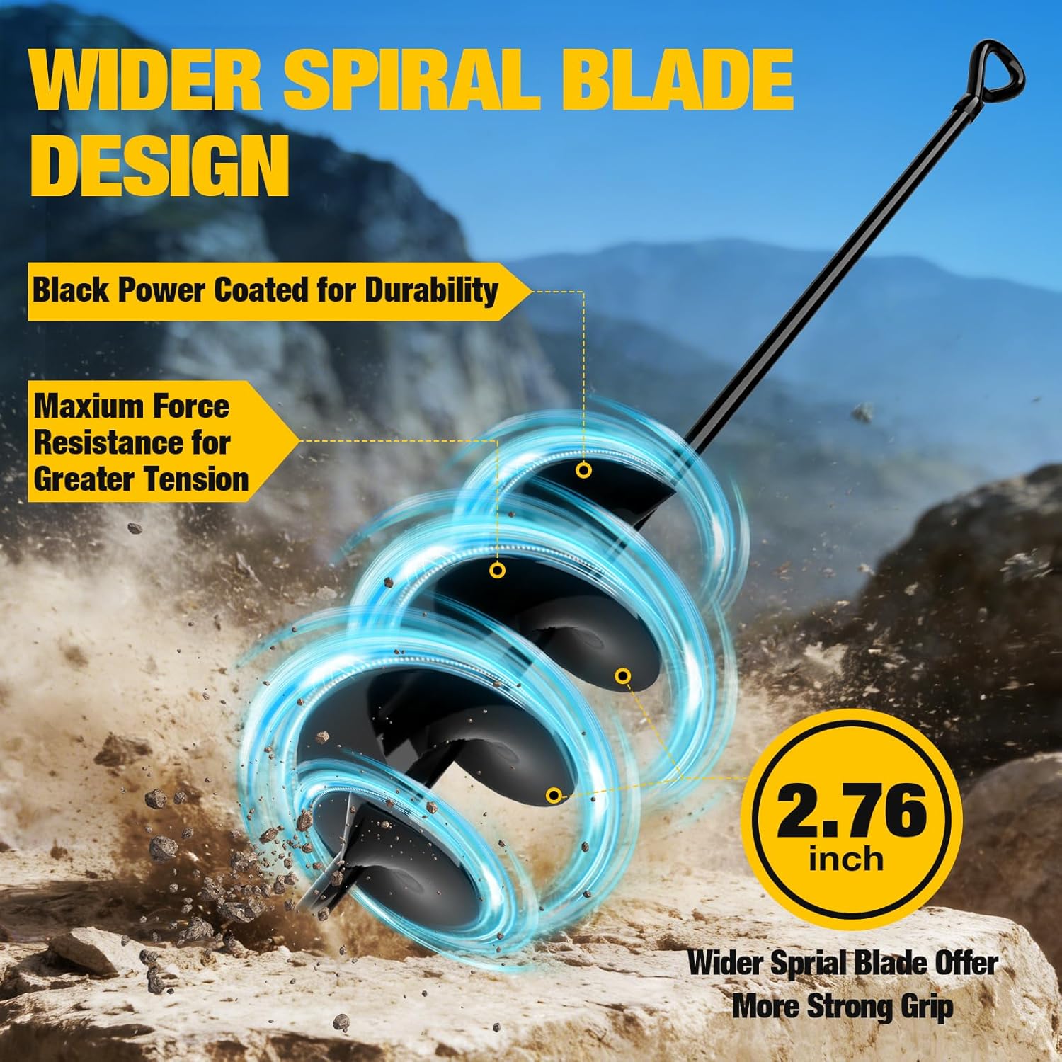 Detalle de MIXC 18-Inch Heavy Duty Ground Anchors Screw In (4-Pack) with Straps, Drill Adapter, and Upgraded T-Wrench