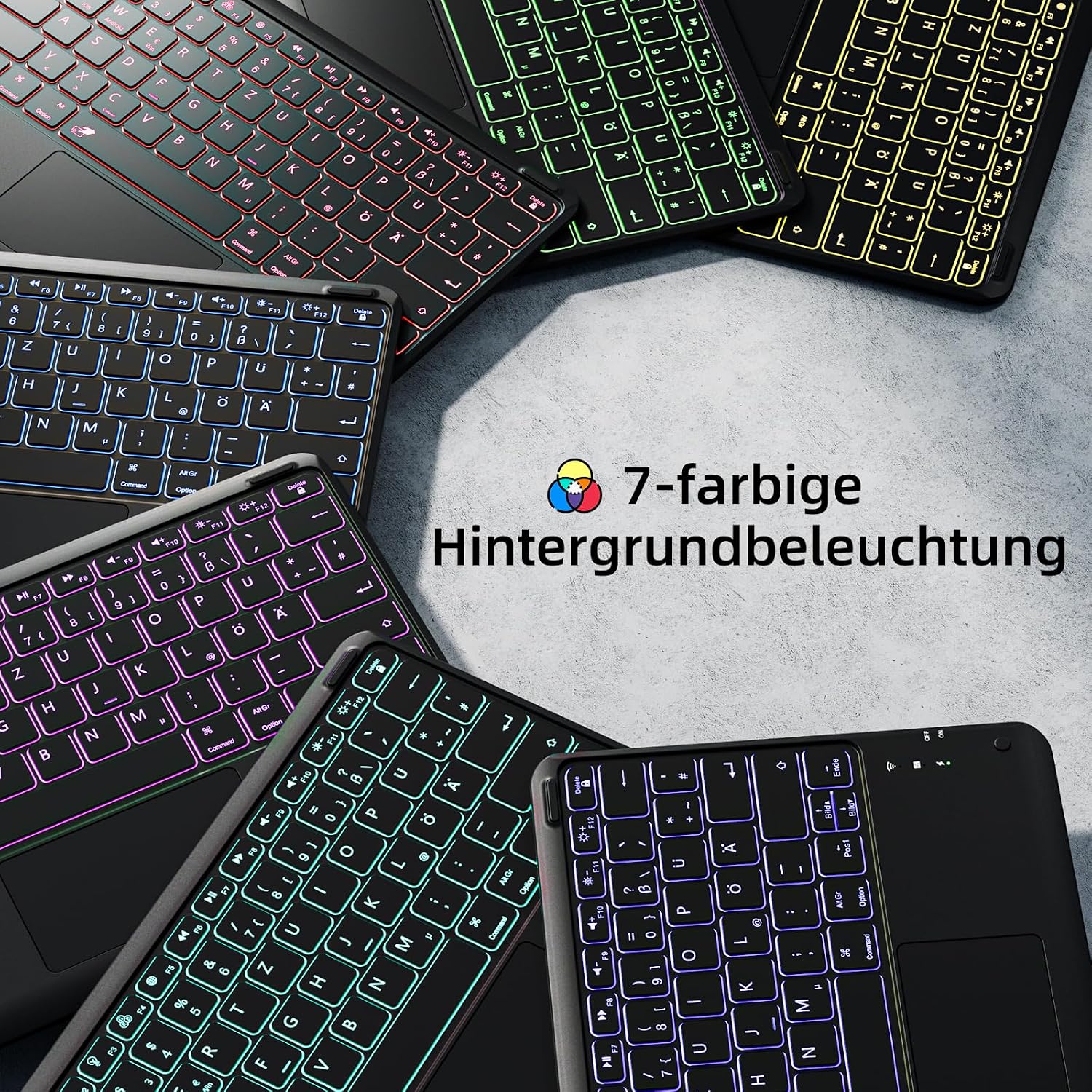 Thumbnail 5 de Vobafe Tastatur-Hülle für iPad Air 13 Zoll & iPad Pro 12,9 Zoll – QWERTZ mit Trackpad, 7 Farben, Stifthalter (schwarz)