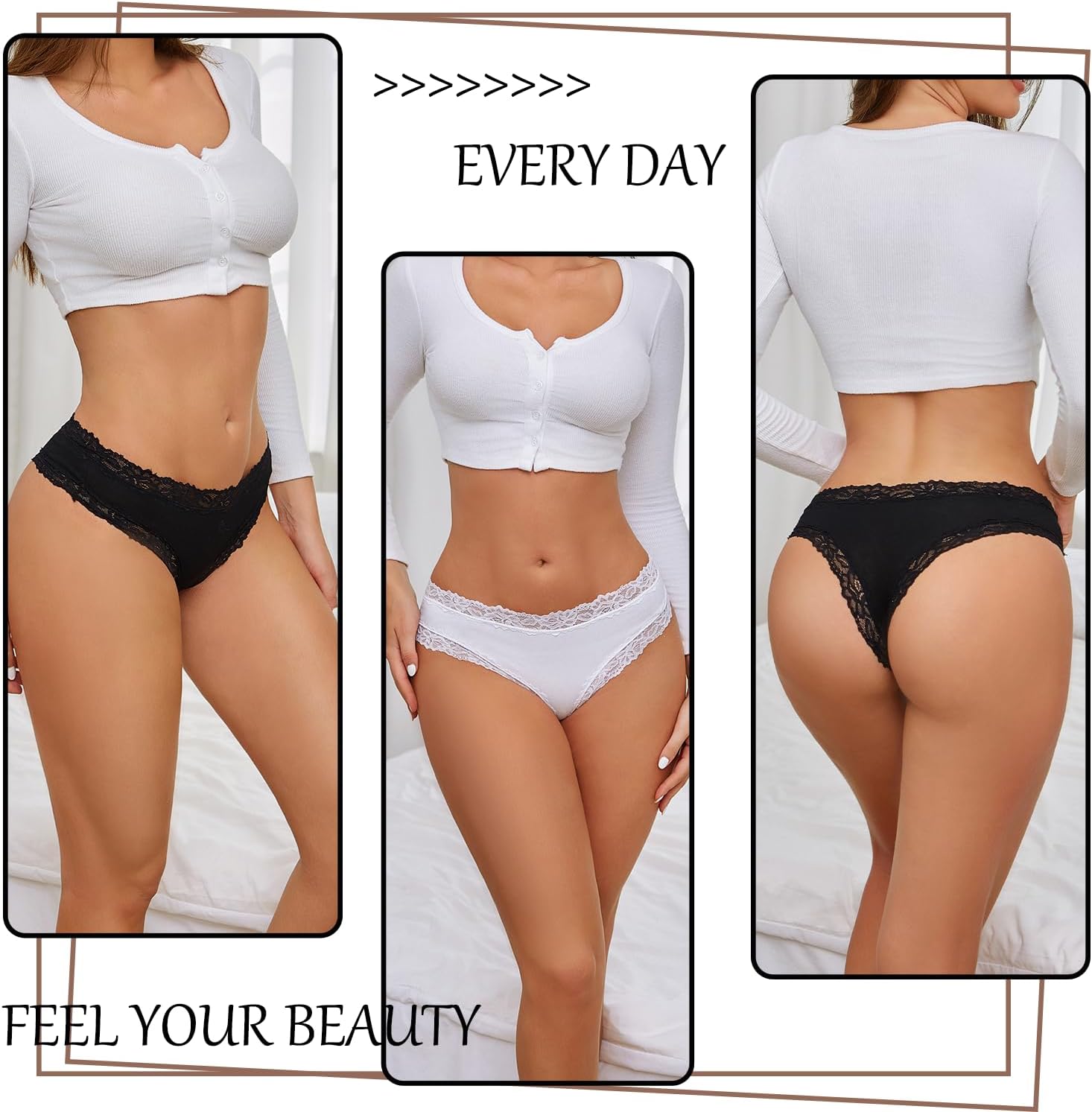 Thumbnail 5 de ALL OF SHE Damen-Unterhosen im 5er Pack aus Baumwolle mit Spitze (Brazilian, Hipster)