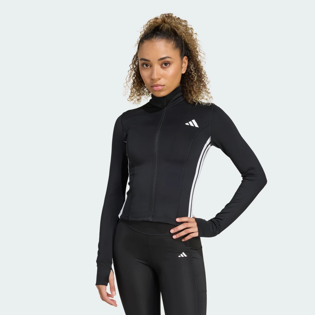 Detalle de Chaqueta de entrenamiento con cremallera Essentials 3 Stripes de Adidas — Negro