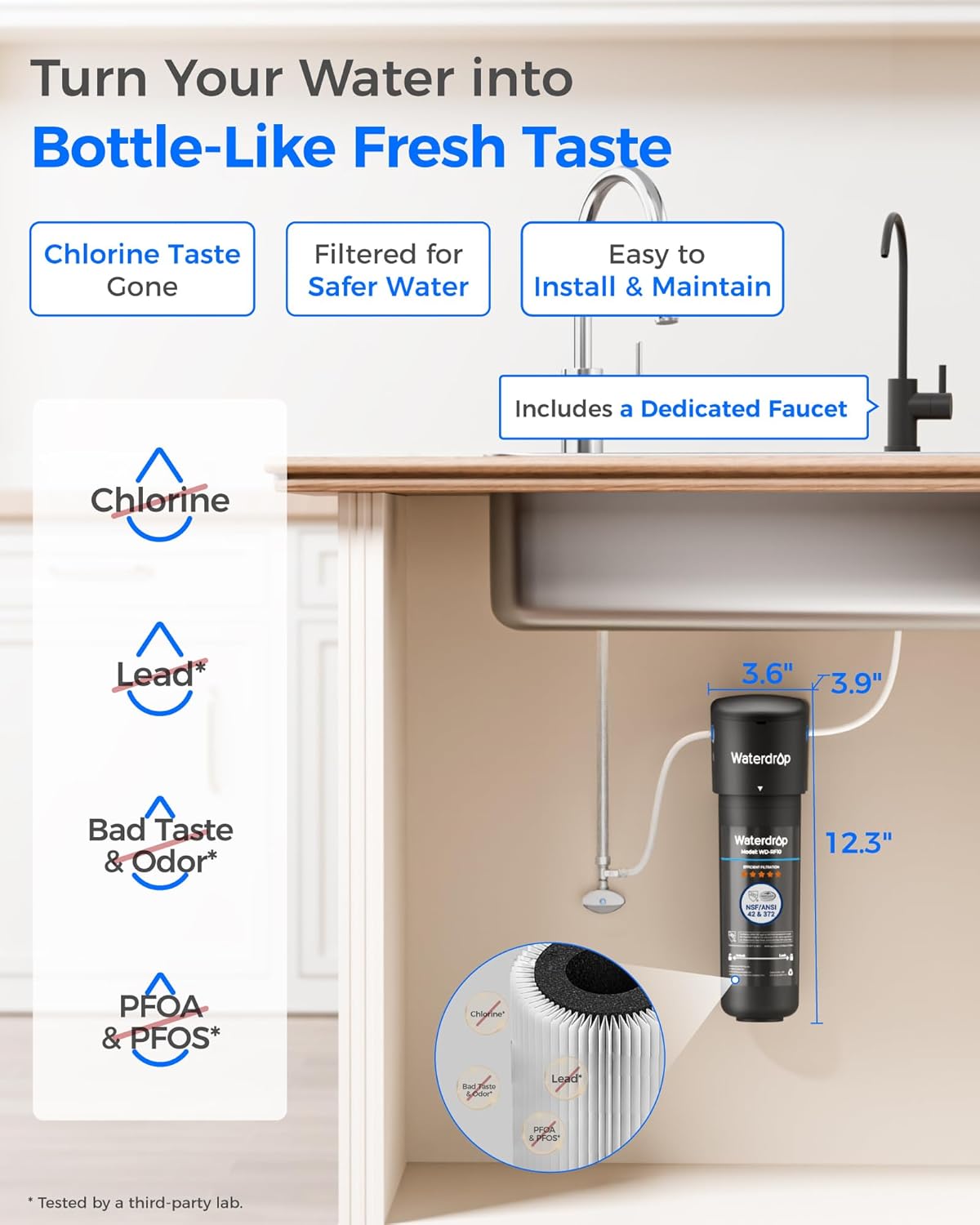 Detalle de Waterdrop 10UB-B under sink water filter with matte black tap (NSF/ANSI 42 certified) – up to 11,000 gallons