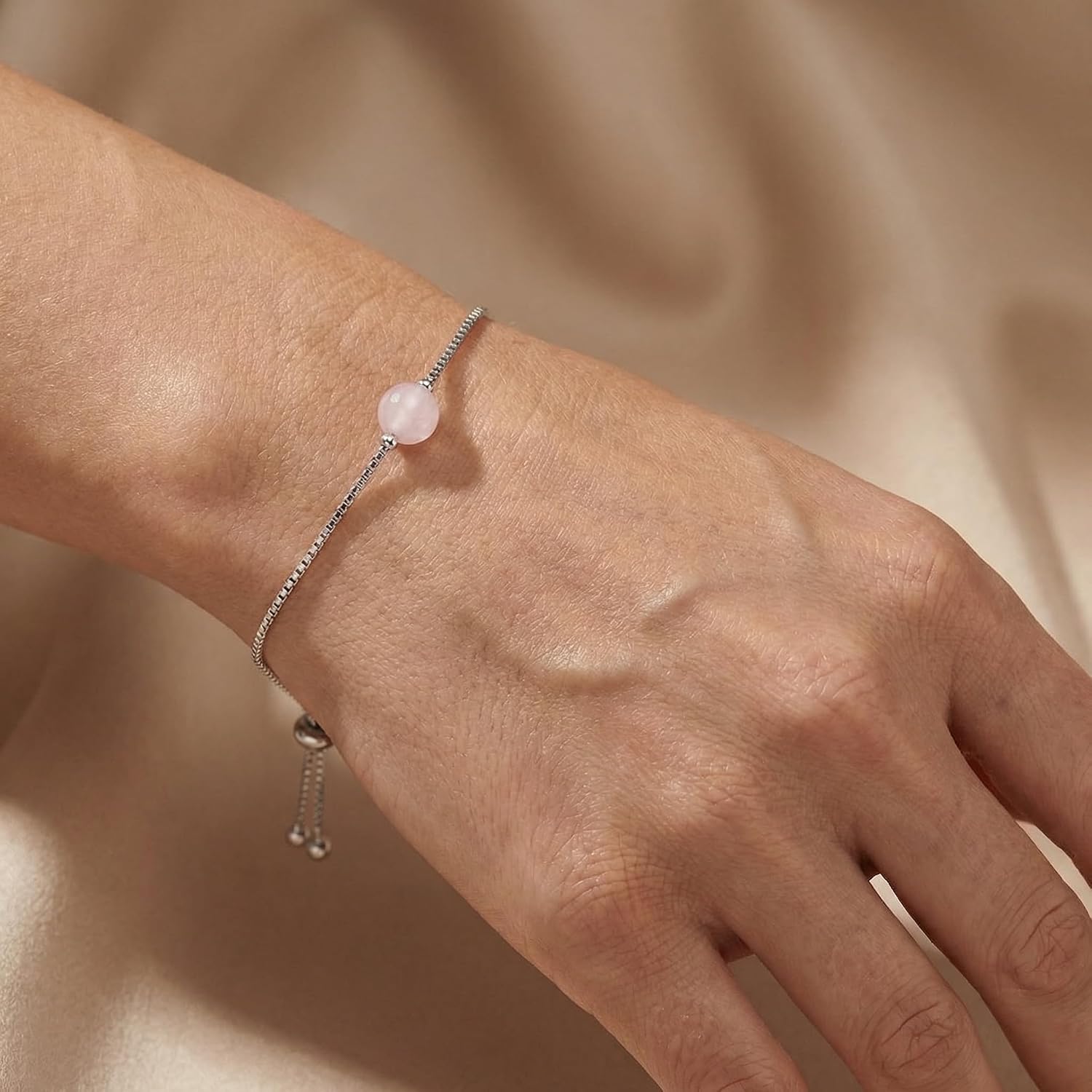 Detalle de Engelsrufer Damen Armband aus Sterling Silber und Rosenquarz – verstellbar mit Karabinerverschluss, nickelfrei